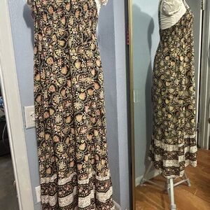 Strapless Black Floral Maxi Dress